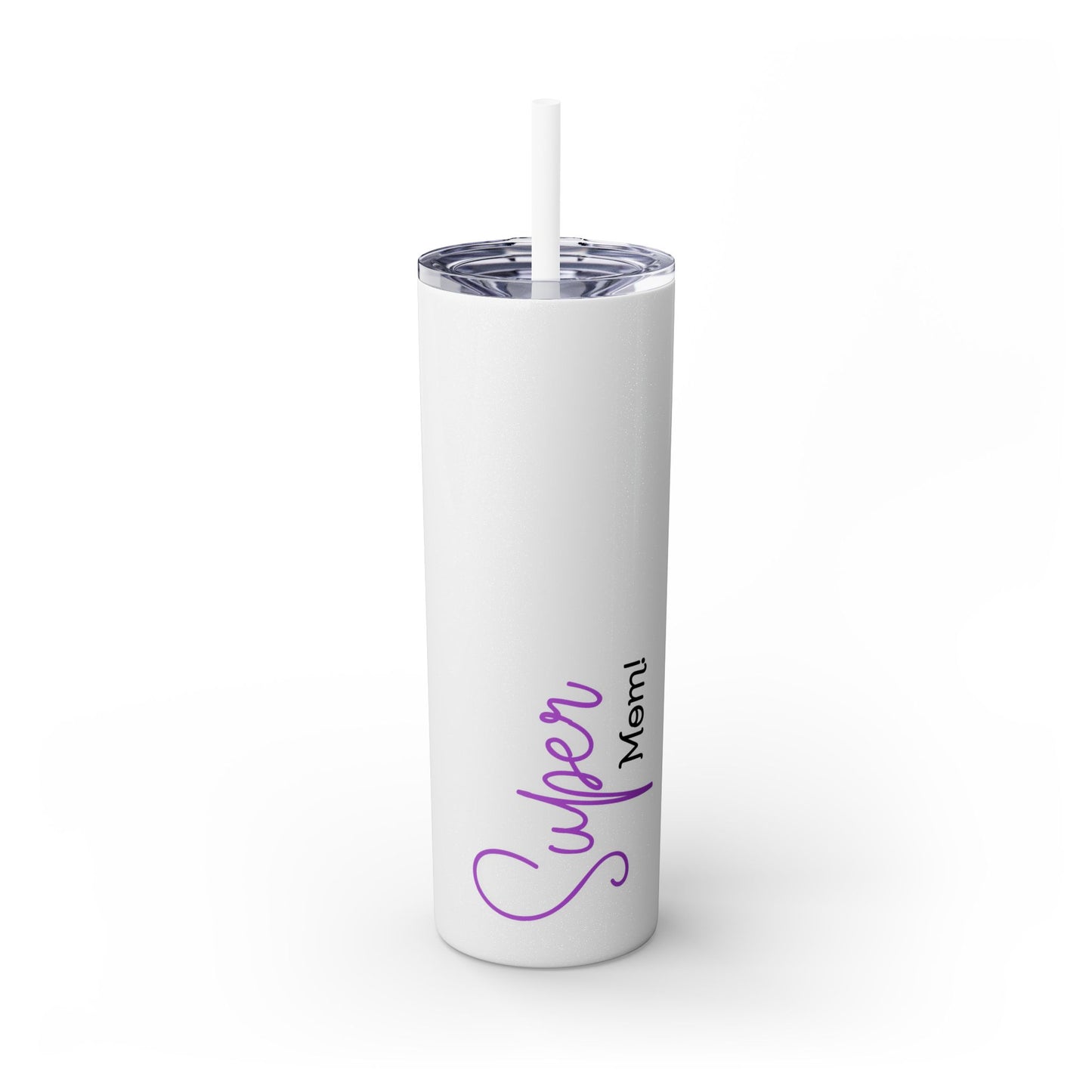 Super Mom Purple Skinny Tumbler with Straw, 20oz