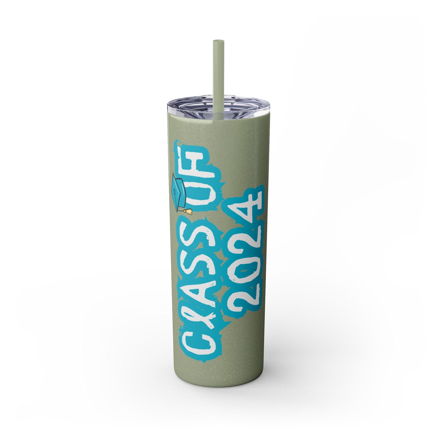 Class of 2024 Teal Skinny Tumbler with Straw, 20oz