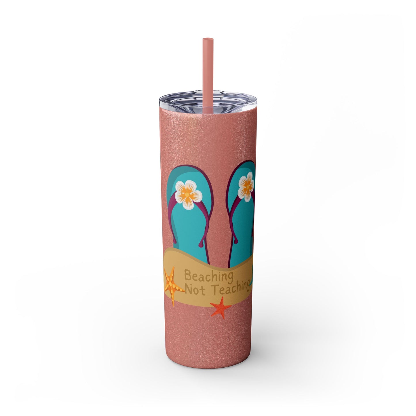 Beaching Not Teaching Skinny Tumbler with Straw, 20oz