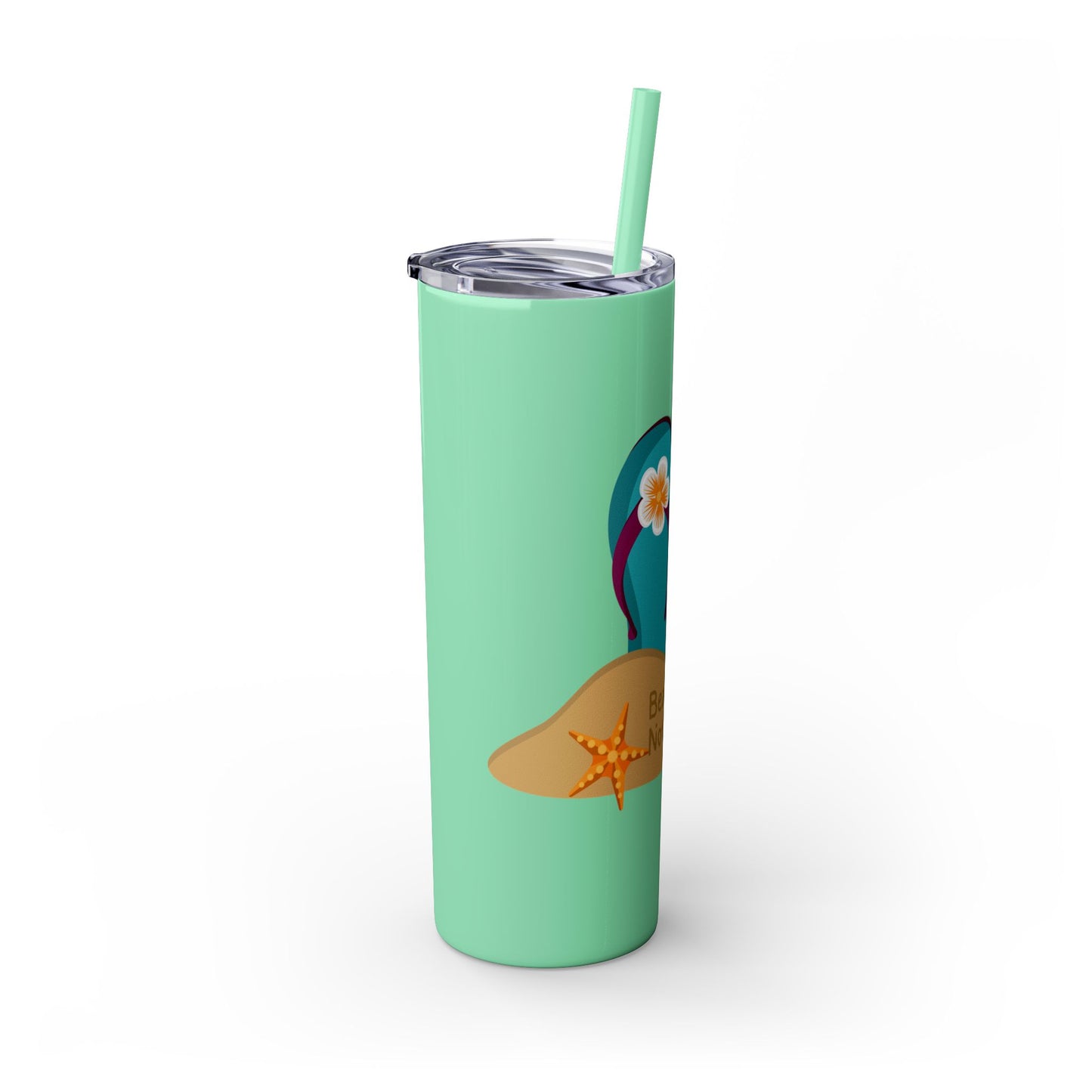 Beaching Not Teaching Skinny Tumbler with Straw, 20oz