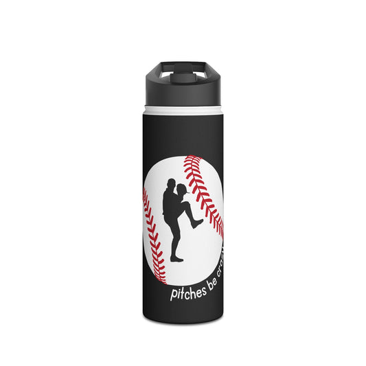 Pitches Be Crazy- Black- Stainless Steel Water Bottle, Standard Lid