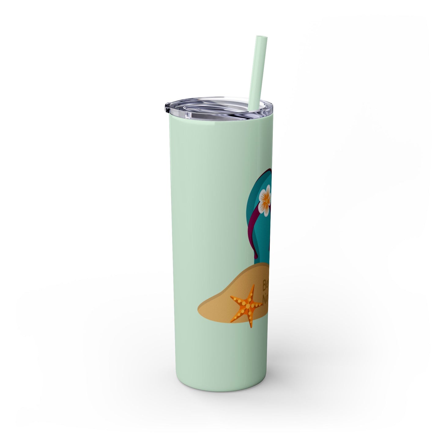 Beaching Not Teaching Skinny Tumbler with Straw, 20oz