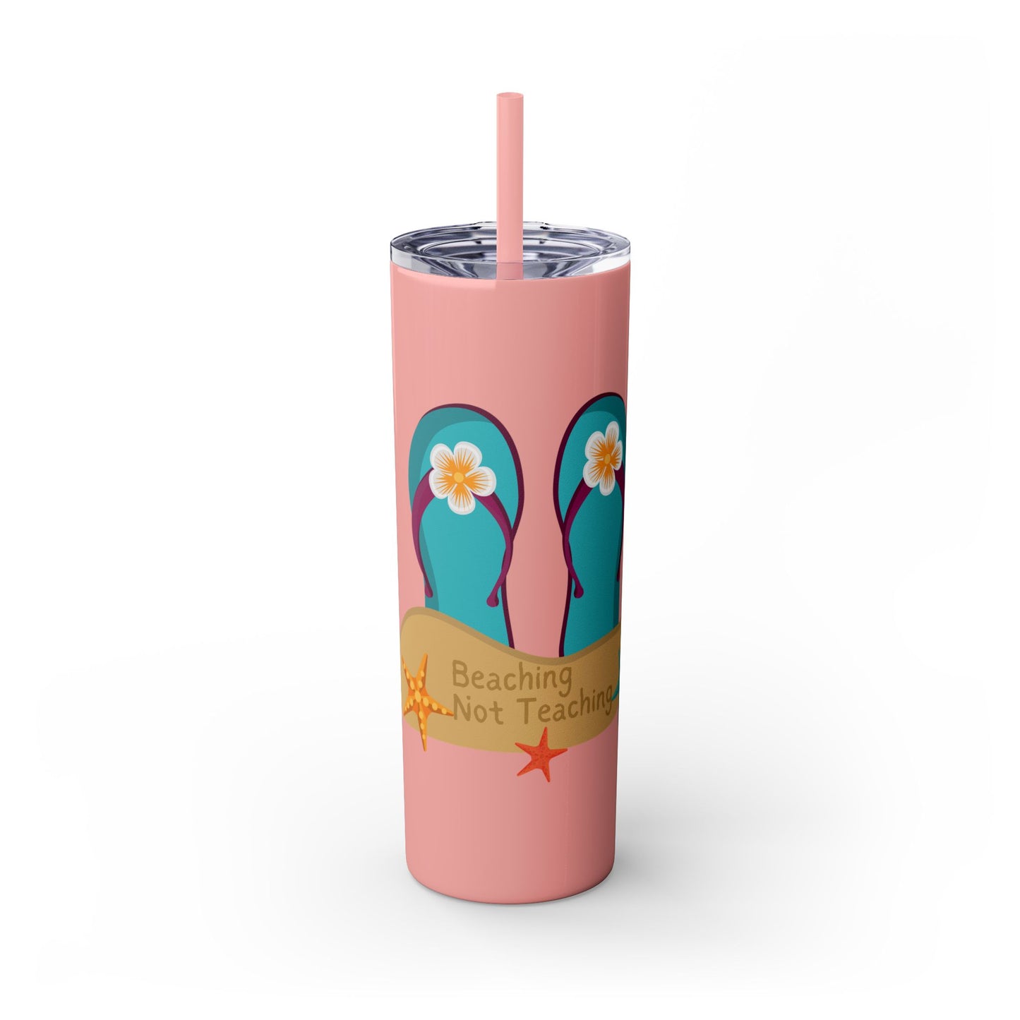 Beaching Not Teaching Skinny Tumbler with Straw, 20oz