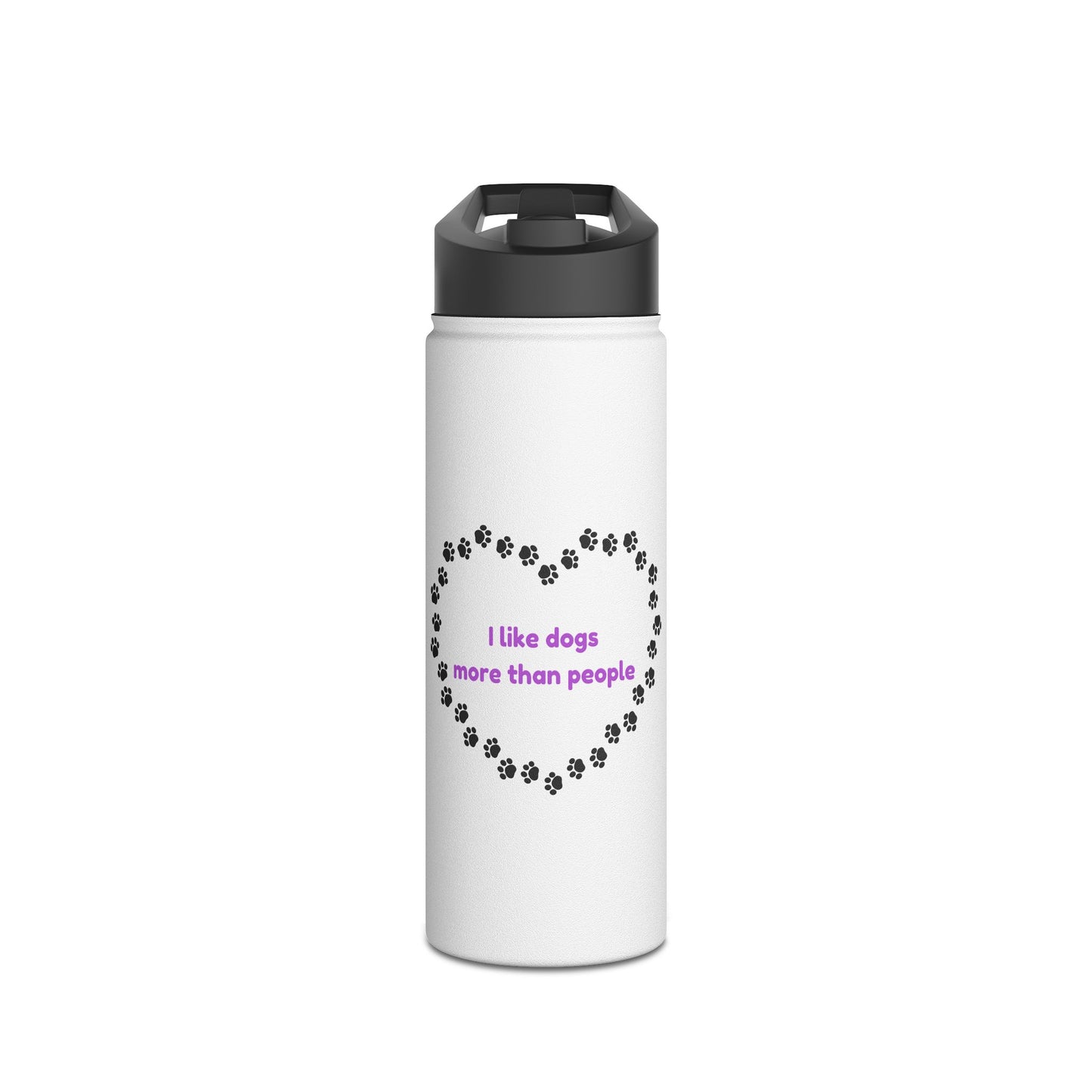 I Like Dogs More Than People Purple Stainless Steel Water Bottle, Standard Lid