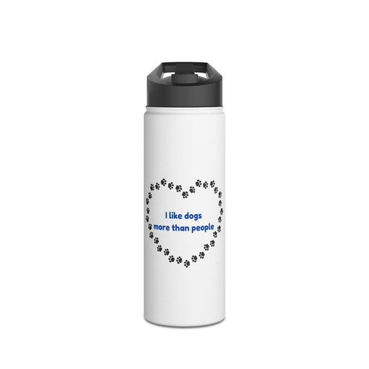 I Like Dogs More Than People Blue Stainless Steel Water Bottle, Standard Lid