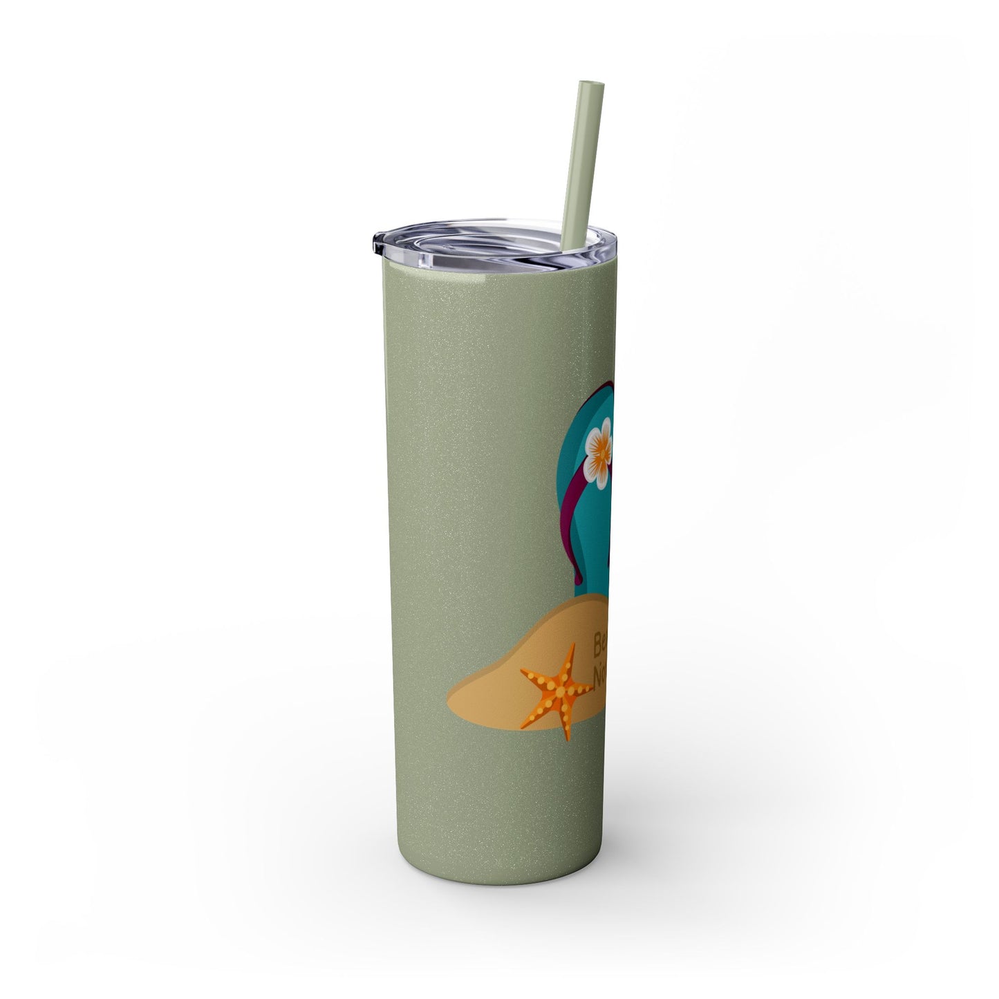 Beaching Not Teaching Skinny Tumbler with Straw, 20oz