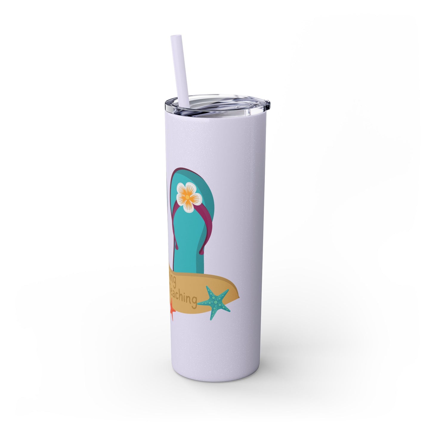 Beaching Not Teaching Skinny Tumbler with Straw, 20oz