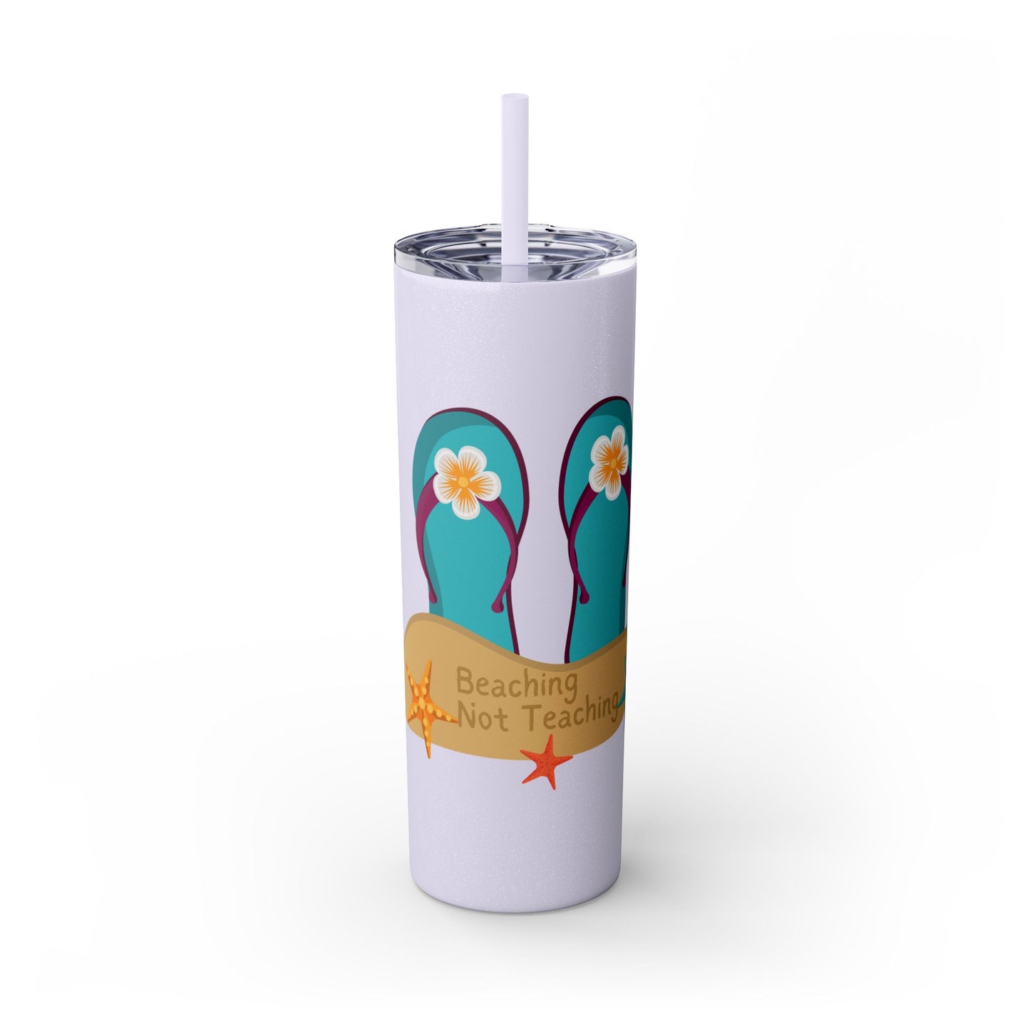 Beaching Not Teaching Skinny Tumbler with Straw, 20oz