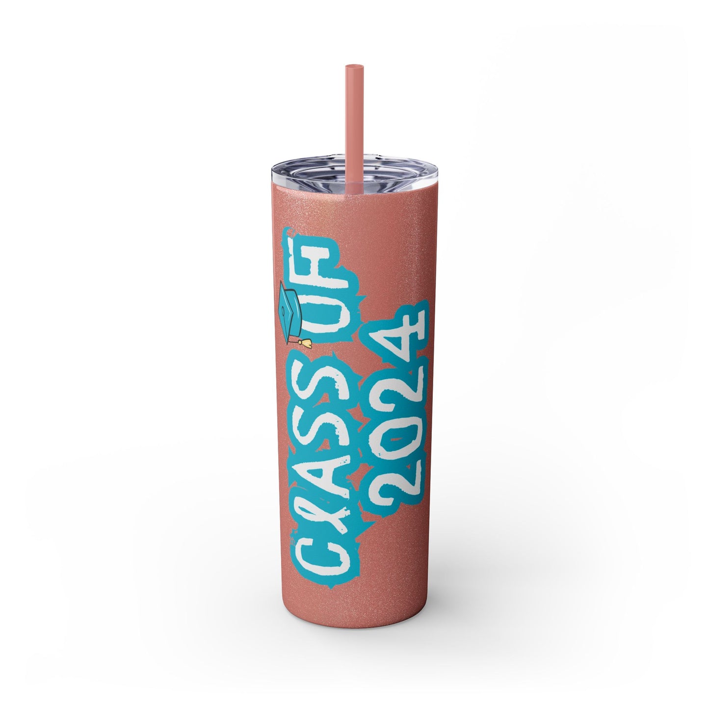 Class of 2024 Teal Skinny Tumbler with Straw, 20oz