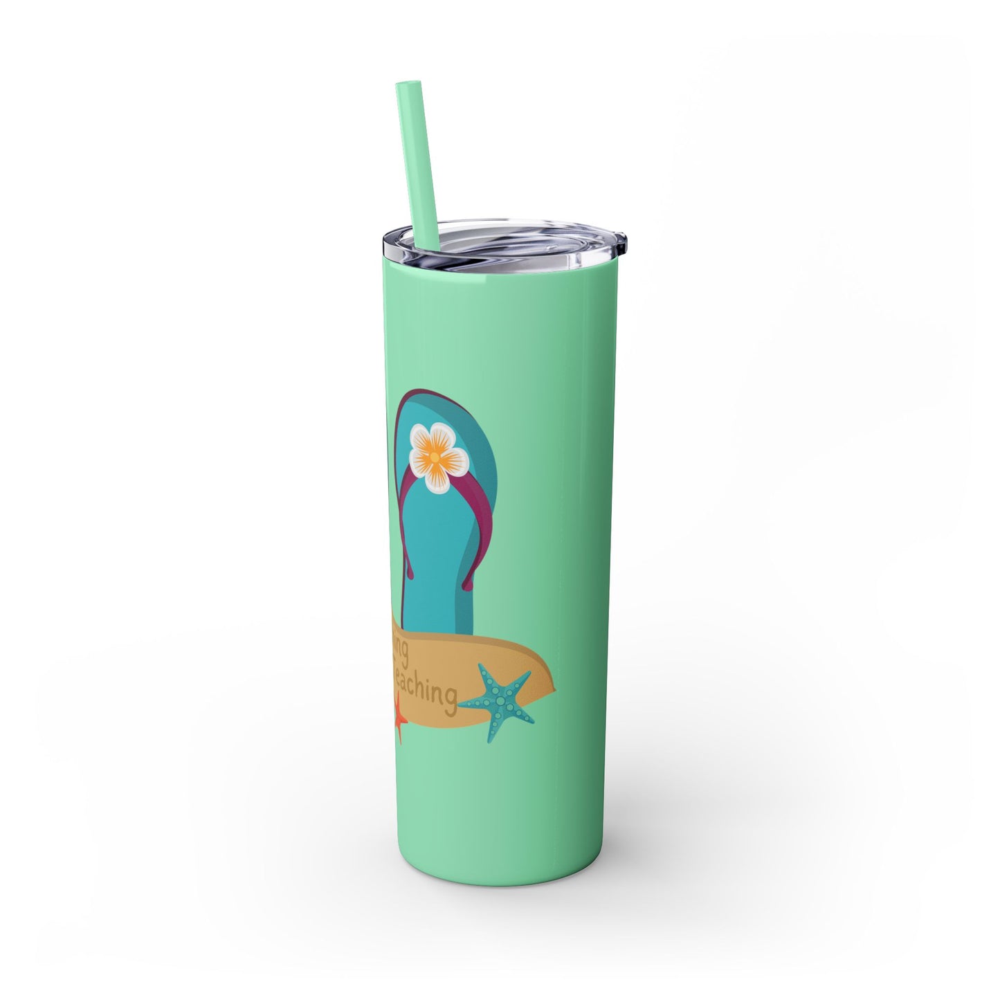 Beaching Not Teaching Skinny Tumbler with Straw, 20oz