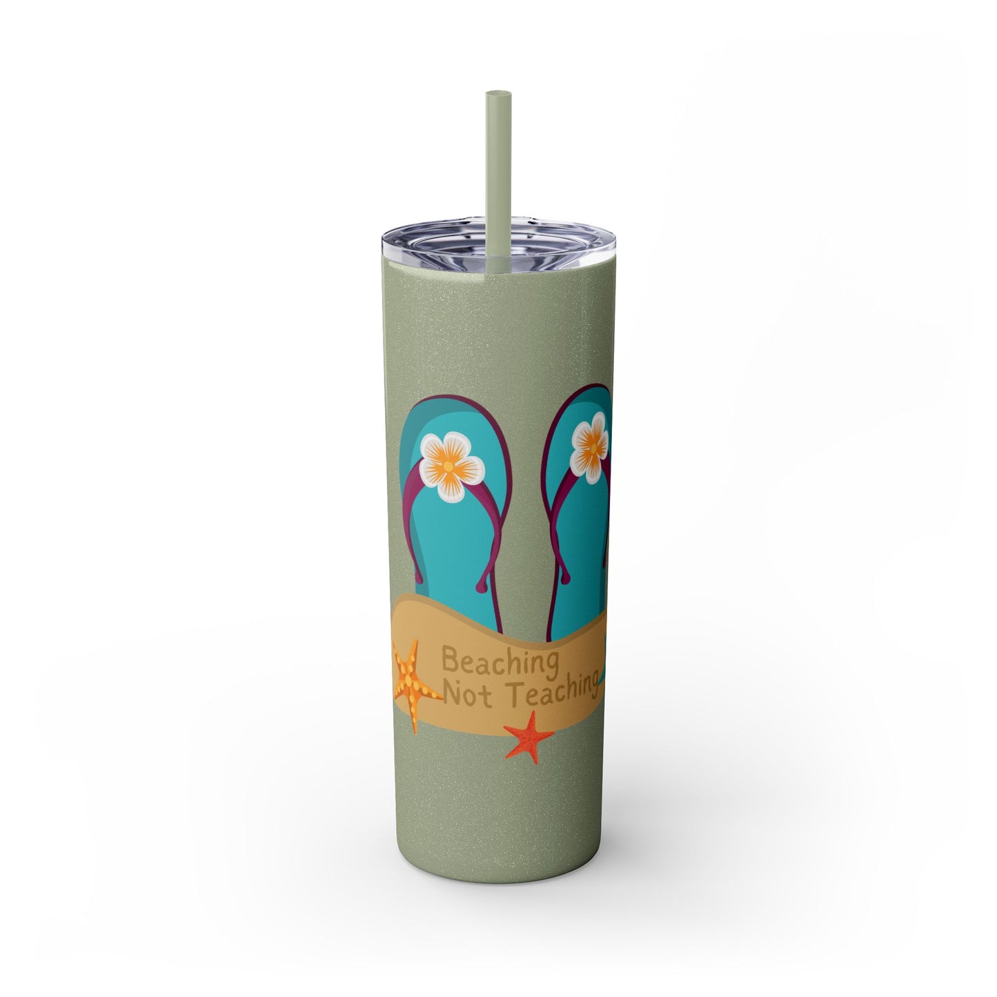 Beaching Not Teaching Skinny Tumbler with Straw, 20oz