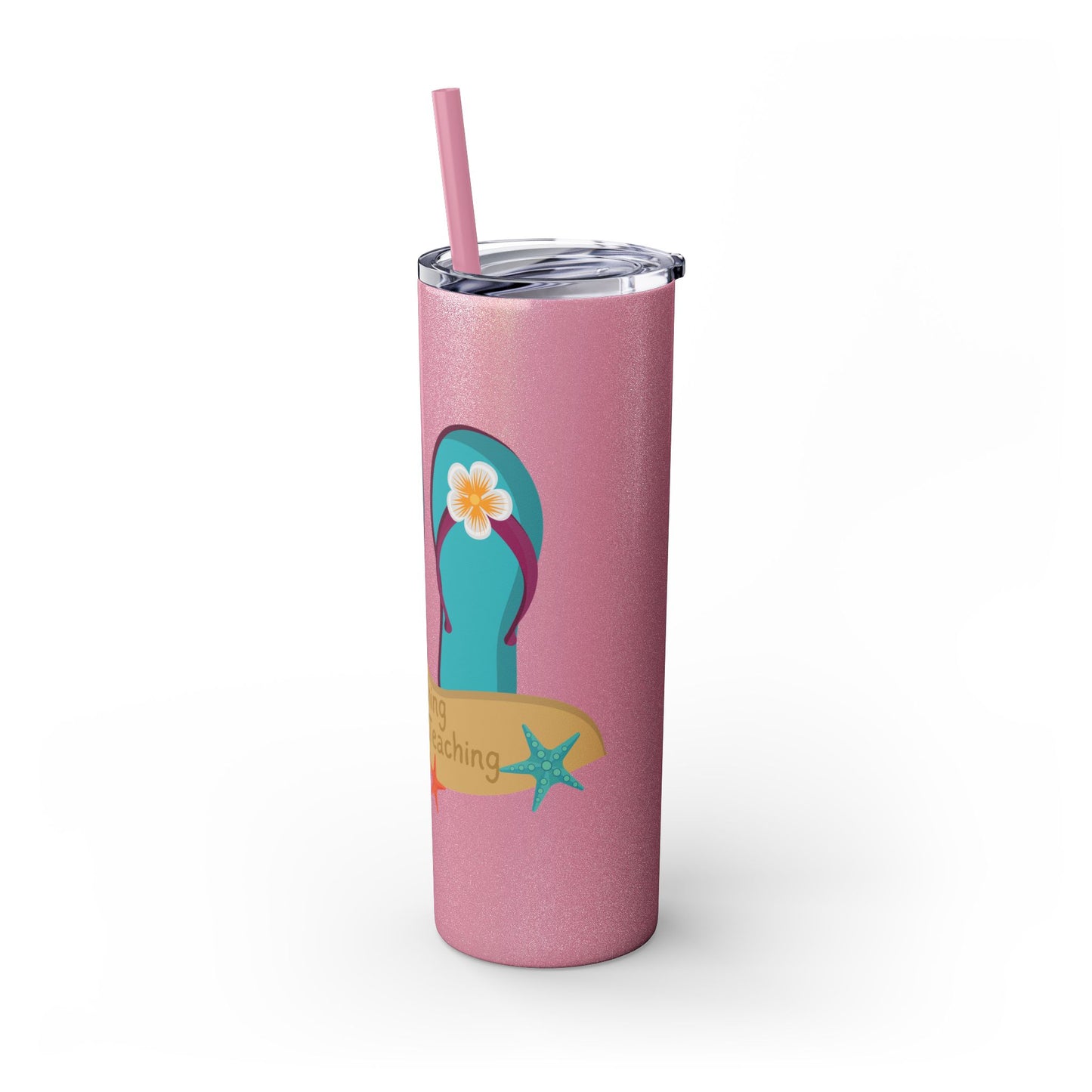 Beaching Not Teaching Skinny Tumbler with Straw, 20oz