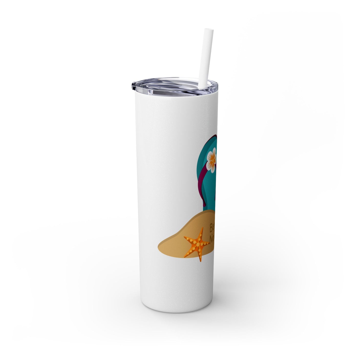 Beaching Not Teaching Skinny Tumbler with Straw, 20oz