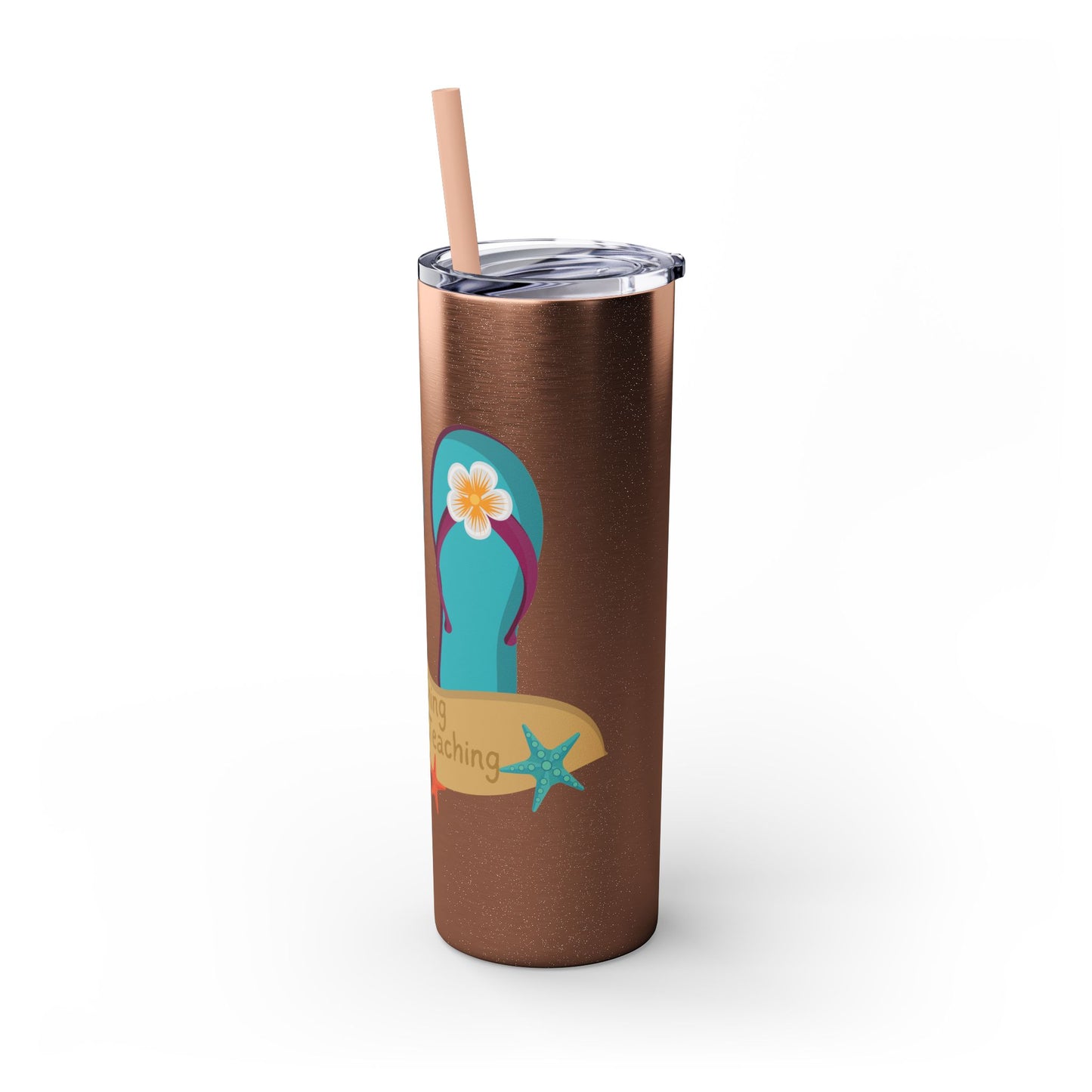 Beaching Not Teaching Skinny Tumbler with Straw, 20oz