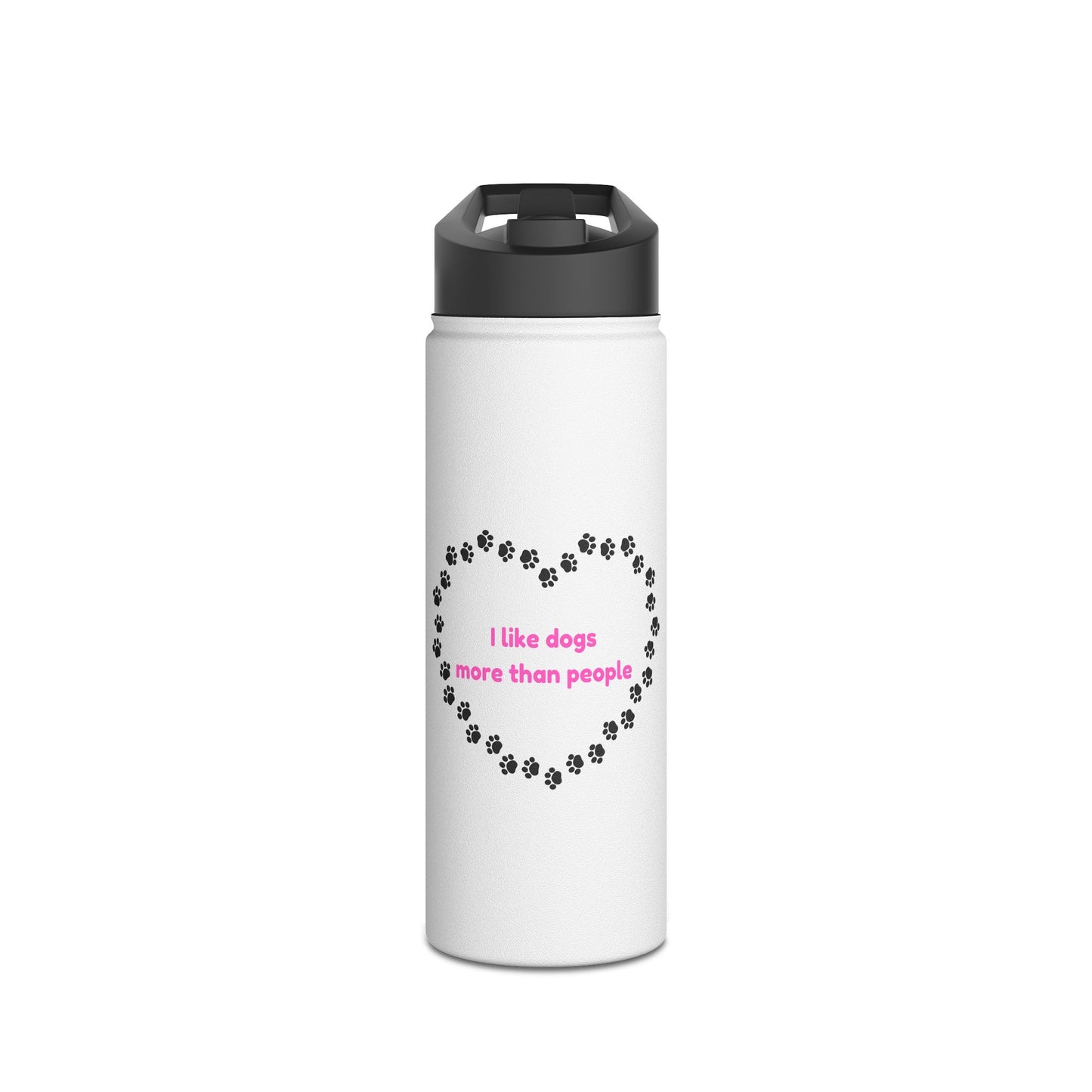 I Like Dogs More Than People Pink Stainless Steel Water Bottle, Standard Lid