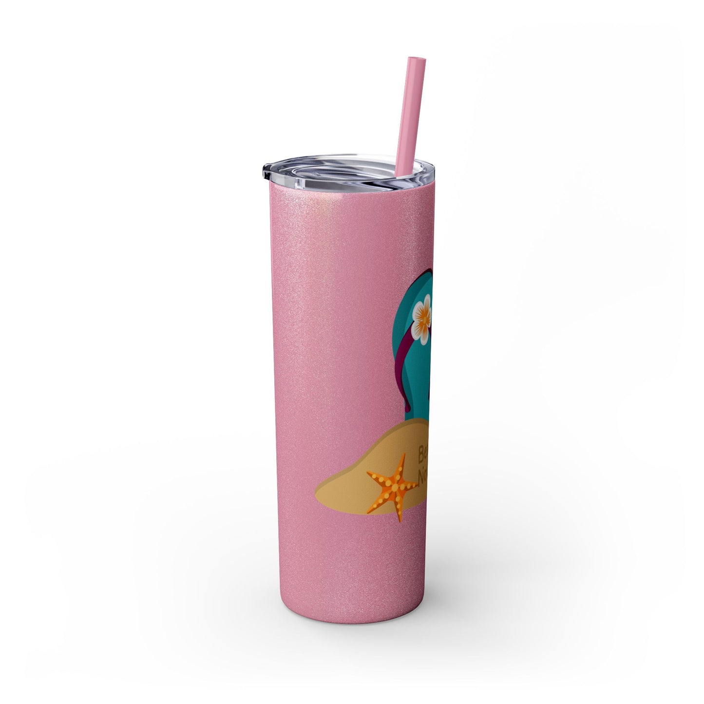 Beaching Not Teaching Skinny Tumbler with Straw, 20oz