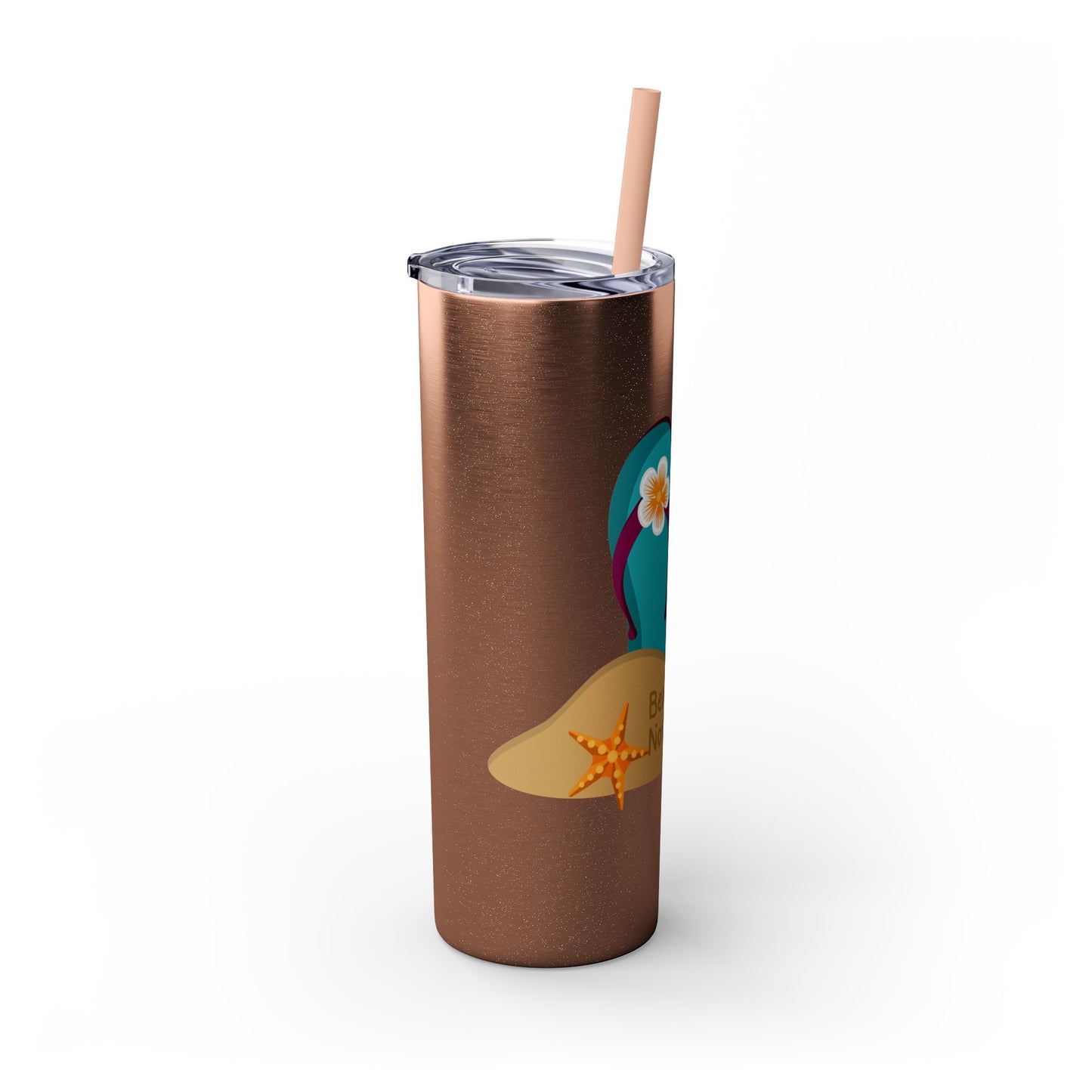 Beaching Not Teaching Skinny Tumbler with Straw, 20oz