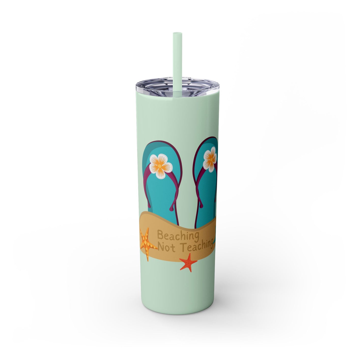 Beaching Not Teaching Skinny Tumbler with Straw, 20oz