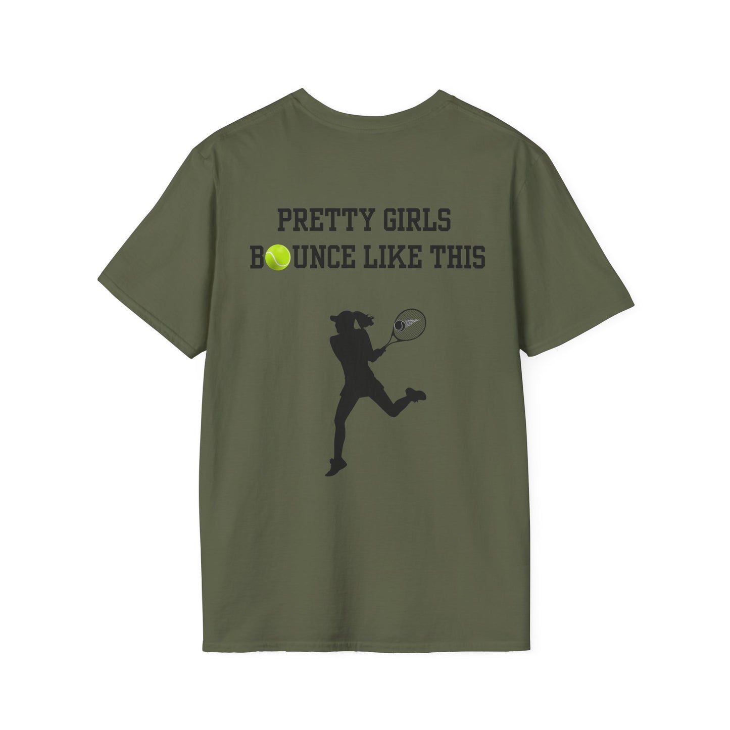 Pretty Girls Bounce Like This Black Tennis Unisex Softstyle T-Shirt