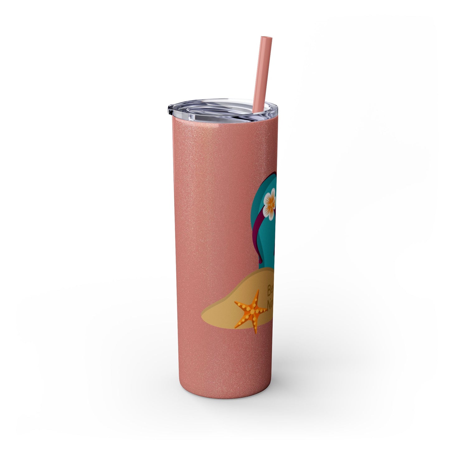 Beaching Not Teaching Skinny Tumbler with Straw, 20oz