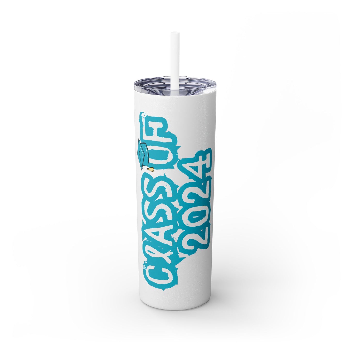 Class of 2024 Teal Skinny Tumbler with Straw, 20oz