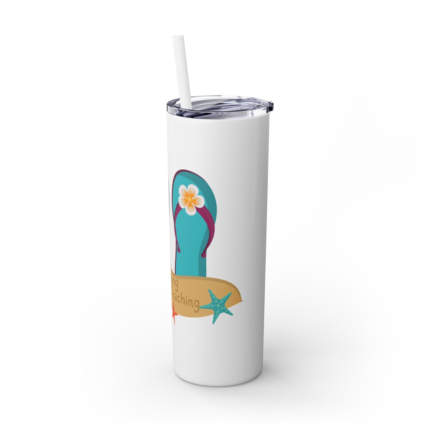 Beaching Not Teaching Skinny Tumbler with Straw, 20oz