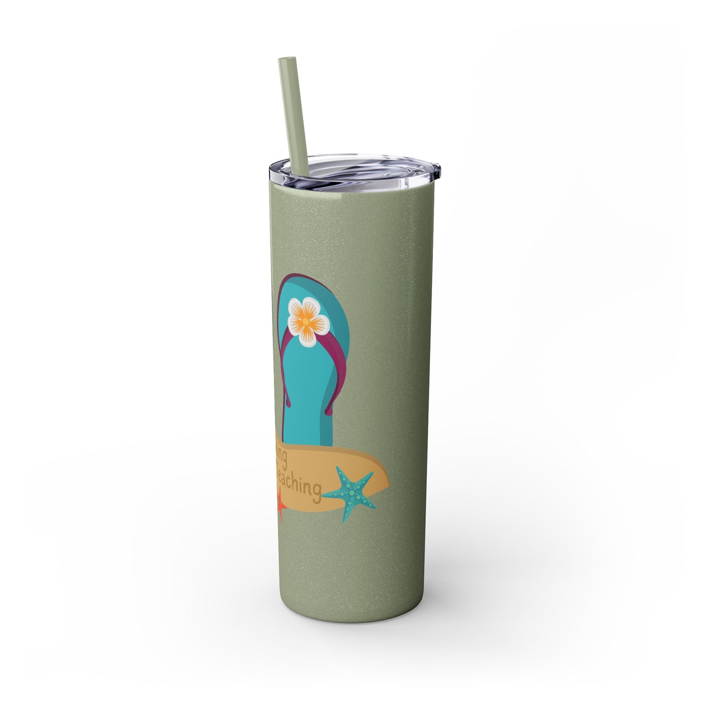 Beaching Not Teaching Skinny Tumbler with Straw, 20oz