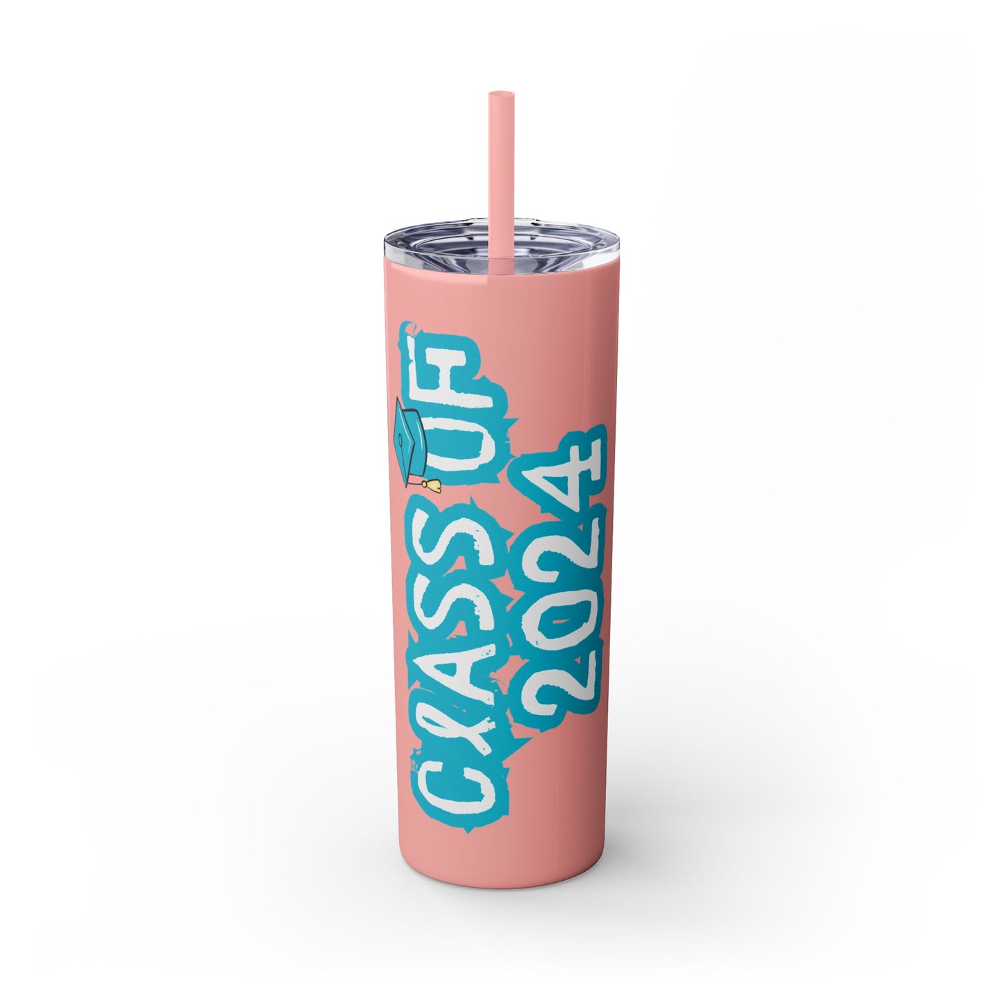 Class of 2024 Teal Skinny Tumbler with Straw, 20oz