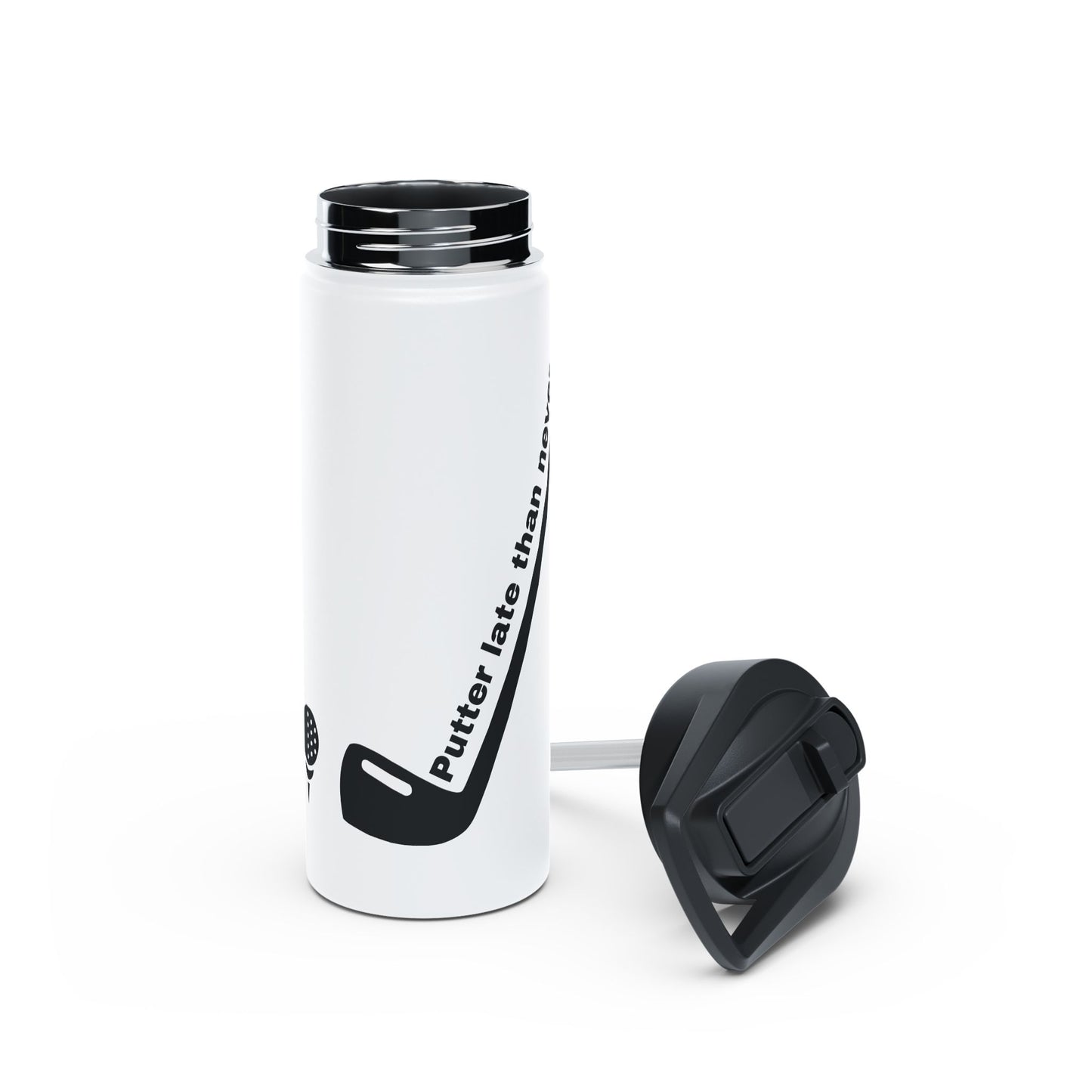 Putter Late Than Never Stainless Steel Water Bottle, Standard Lid