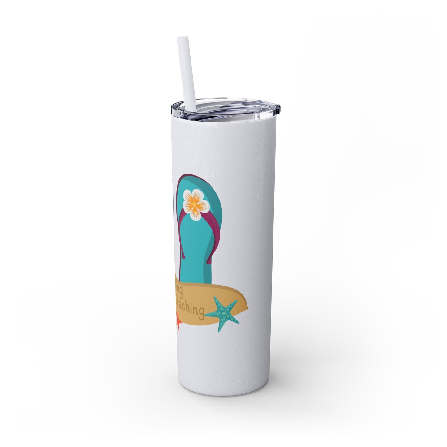 Beaching Not Teaching Skinny Tumbler with Straw, 20oz