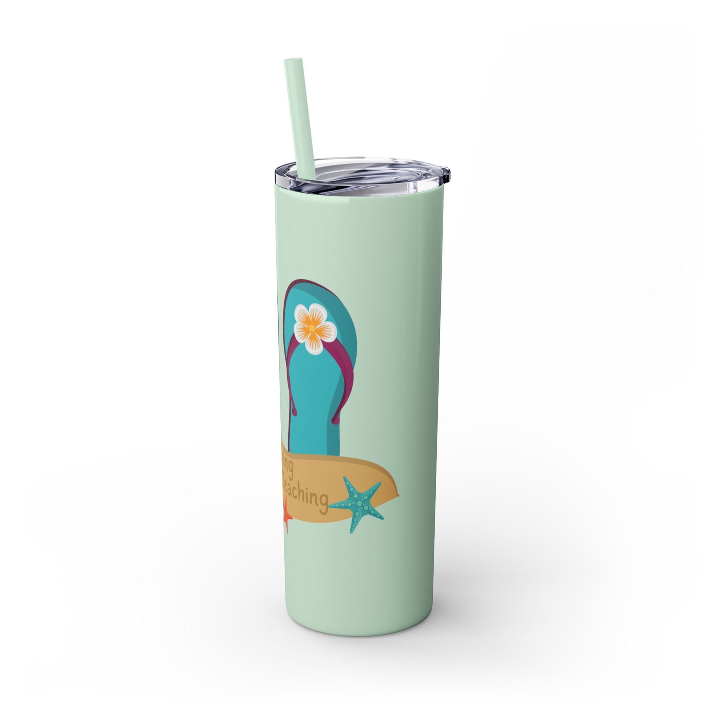 Beaching Not Teaching Skinny Tumbler with Straw, 20oz