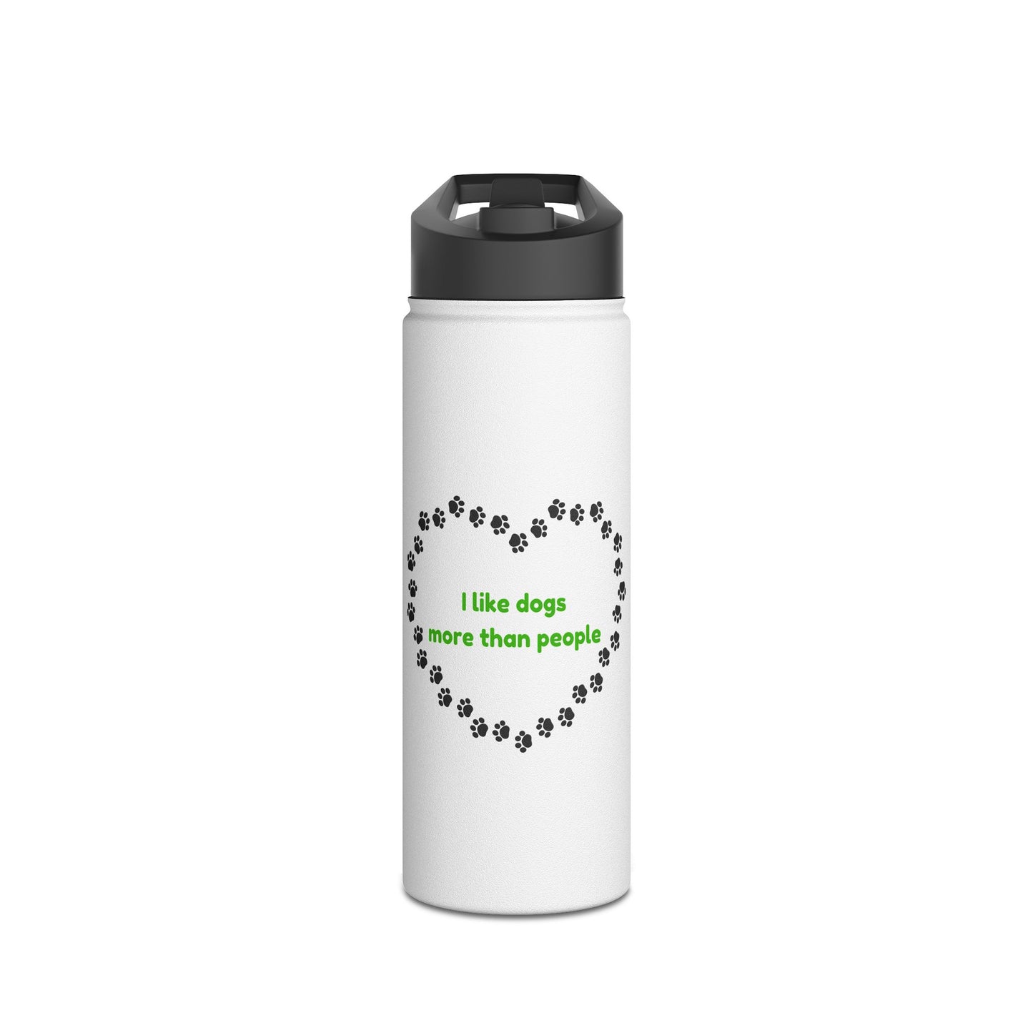 I Like Dogs More Than People Green Stainless Steel Water Bottle, Standard Lid