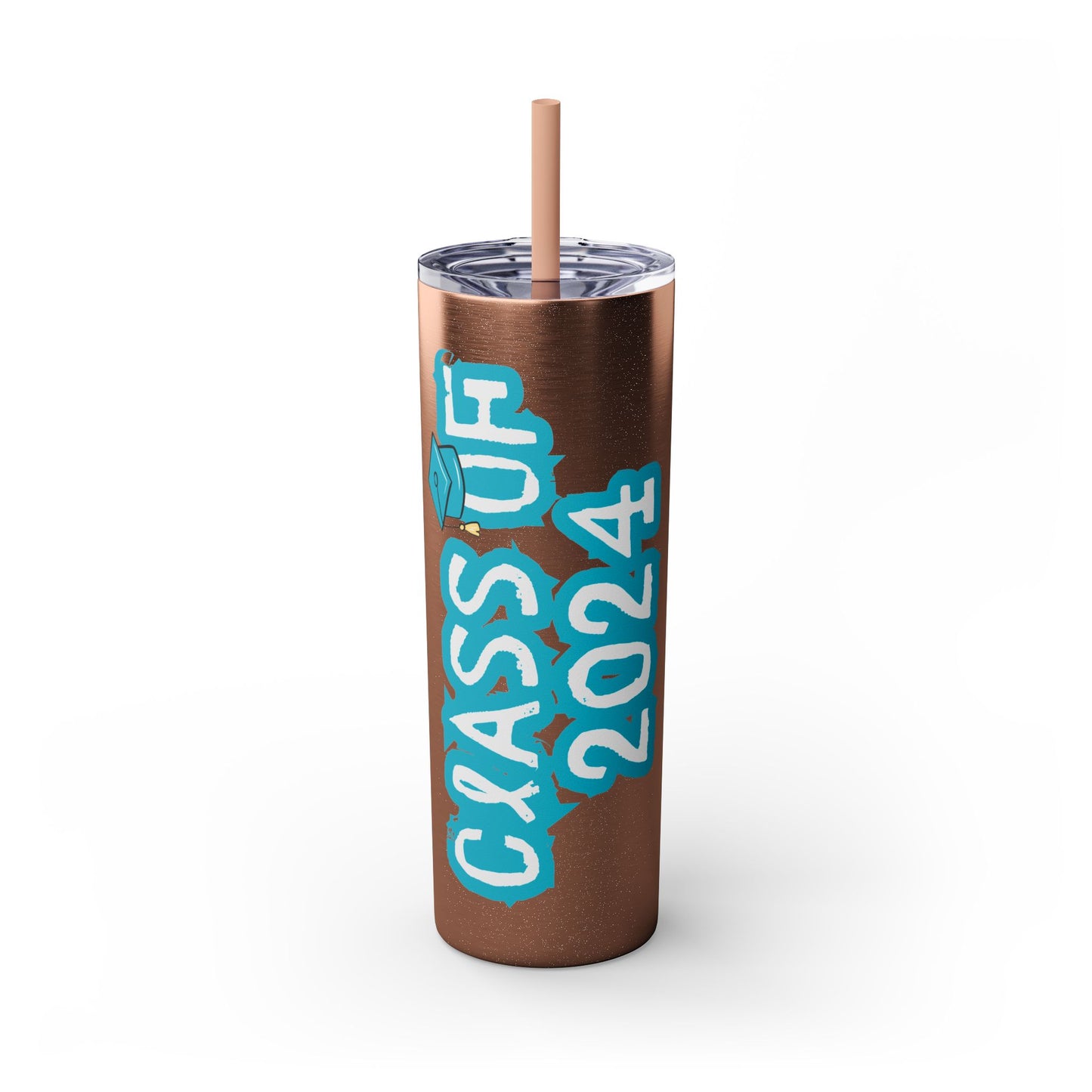 Class of 2024 Teal Skinny Tumbler with Straw, 20oz